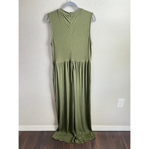 New Cider Olive Green Ribbed Knit Wide Leg Jumpsuit Women's 0XL 12/14 Stretchy - Picture 4 of 6